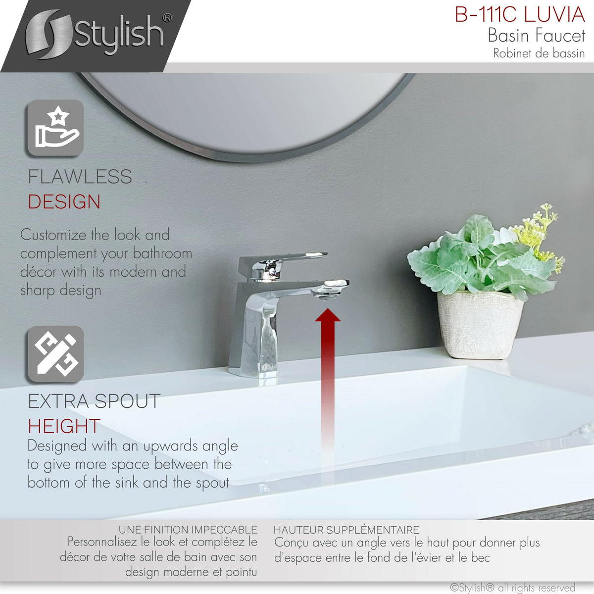 Stylish Luvia Single Handle Bathroom Faucet Polished Chrome B-111C