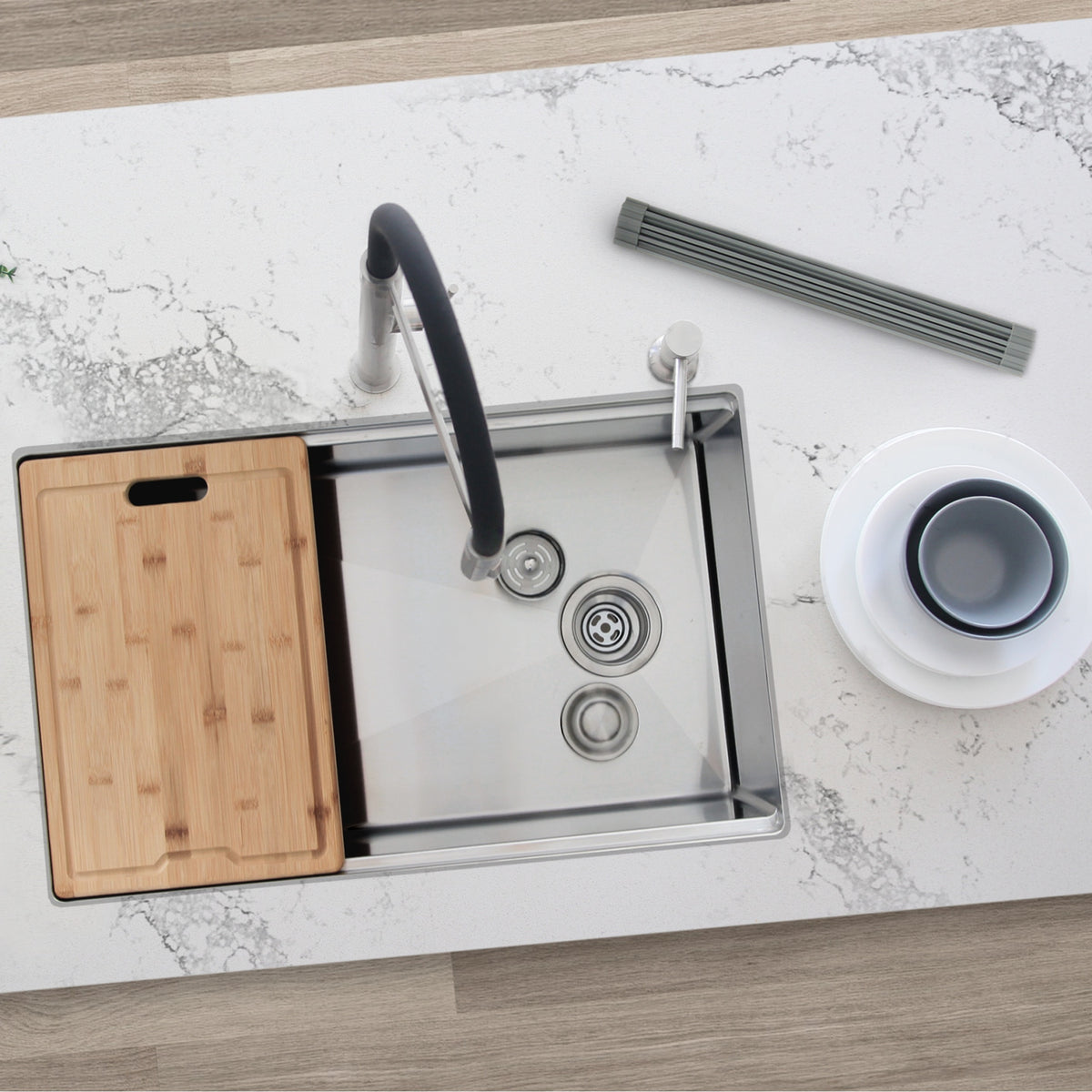 Stylish Azuni 30"L x 19"W Undermount Single Bowl Kitchen Sink Workstation with Accessories Included C131L