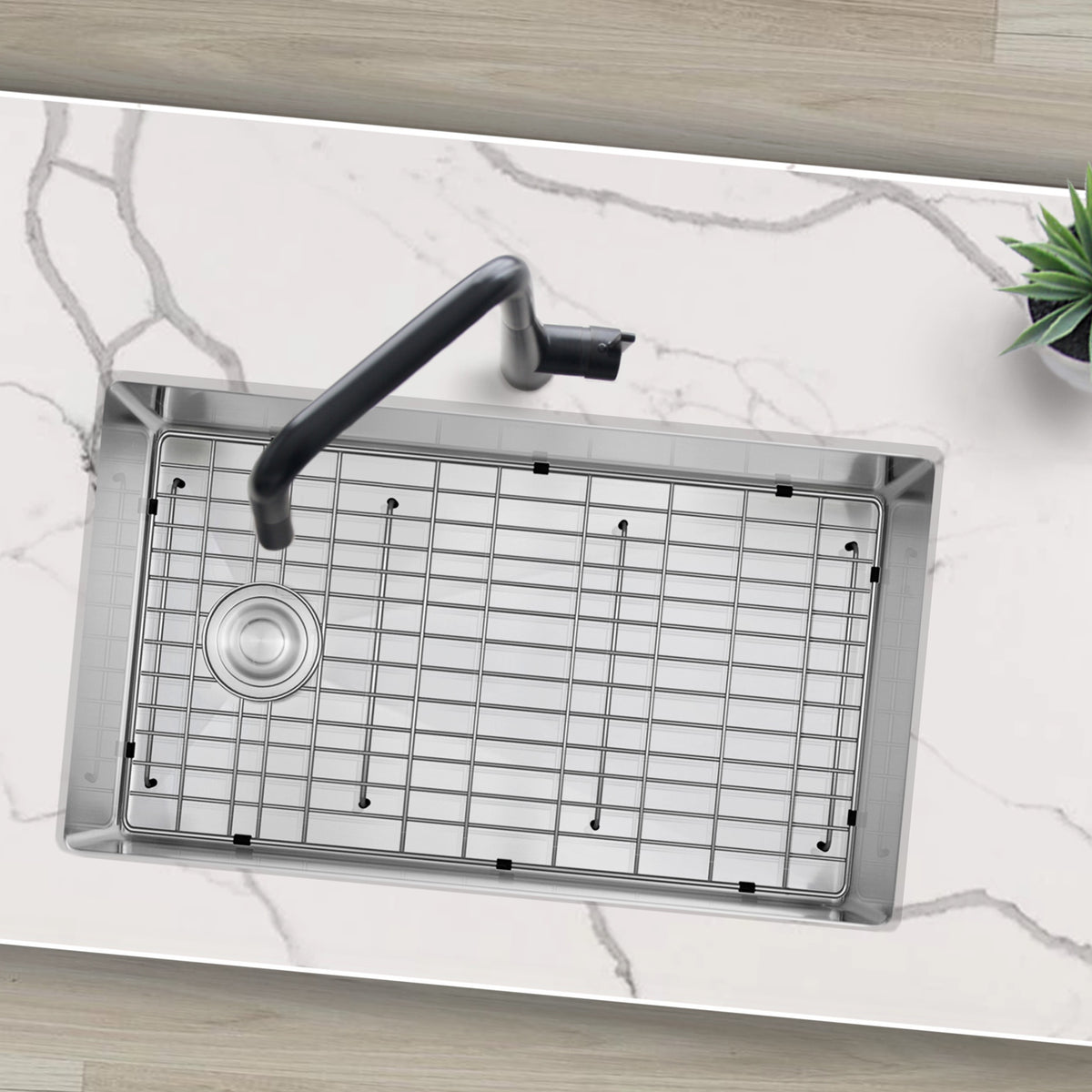 Stylish Azuni Lyon 28" Undermount Single Bowl Stainless Steel Kitchen Sink with Grid and Basket Strainer C128