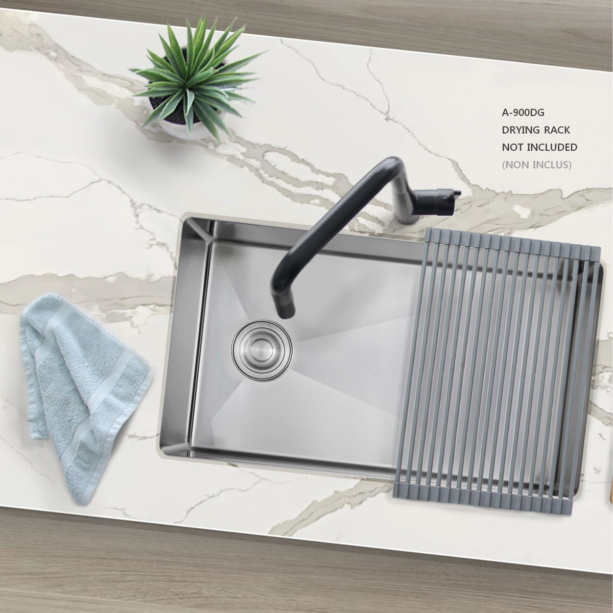 Stylish Azuni Lyon 28" Undermount Single Bowl Stainless Steel Kitchen Sink with Grid and Basket Strainer C128