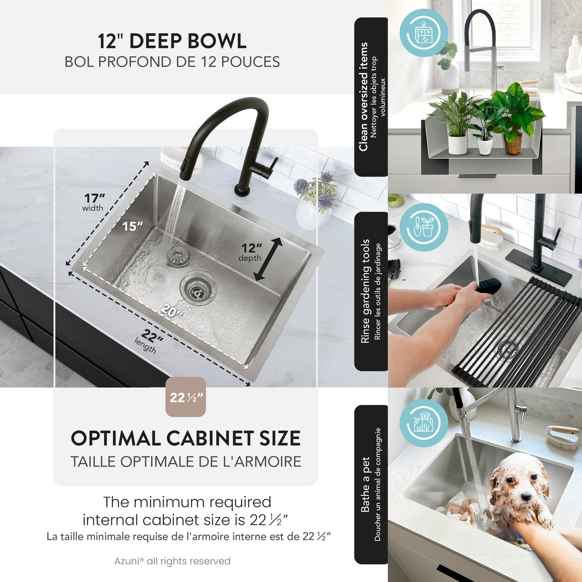 Stylish Azuni Calais 22" Dual Mount Single Bowl Stainless Steel Laundry and Utility Sink C122