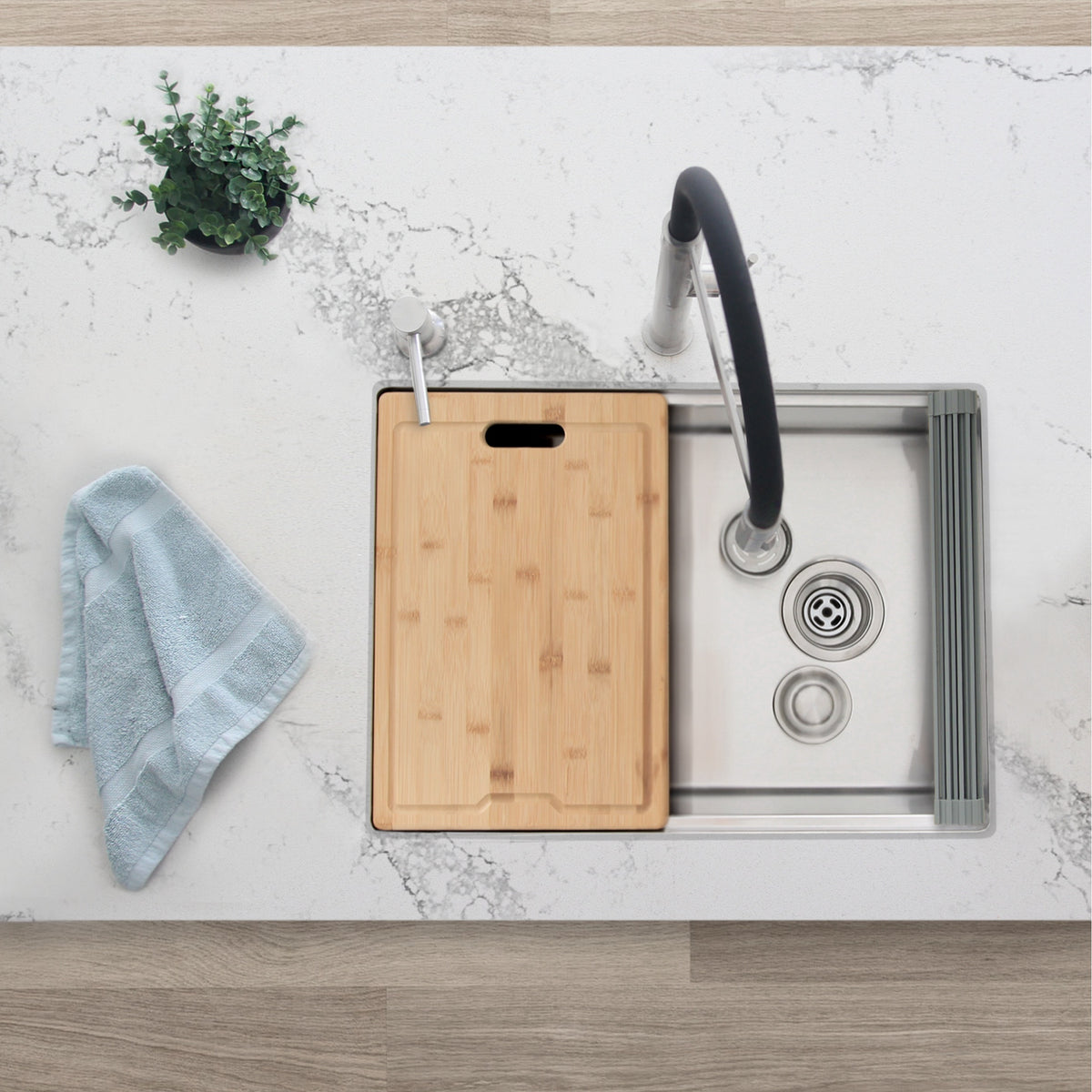 Stylish Azuni Nantes 25" Workstation Single Bowl Stainless Steel Ledge Kitchen Sink with Accessories C126L