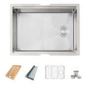 Stylish Azuni Nantes 25" Workstation Single Bowl Stainless Steel Ledge Kitchen Sink with Accessories C126L