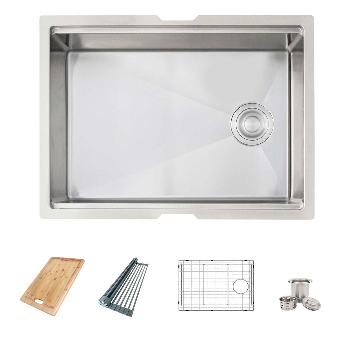 Stylish Azuni Nantes 25" Workstation Single Bowl Stainless Steel Ledge Kitchen Sink with Accessories C126L