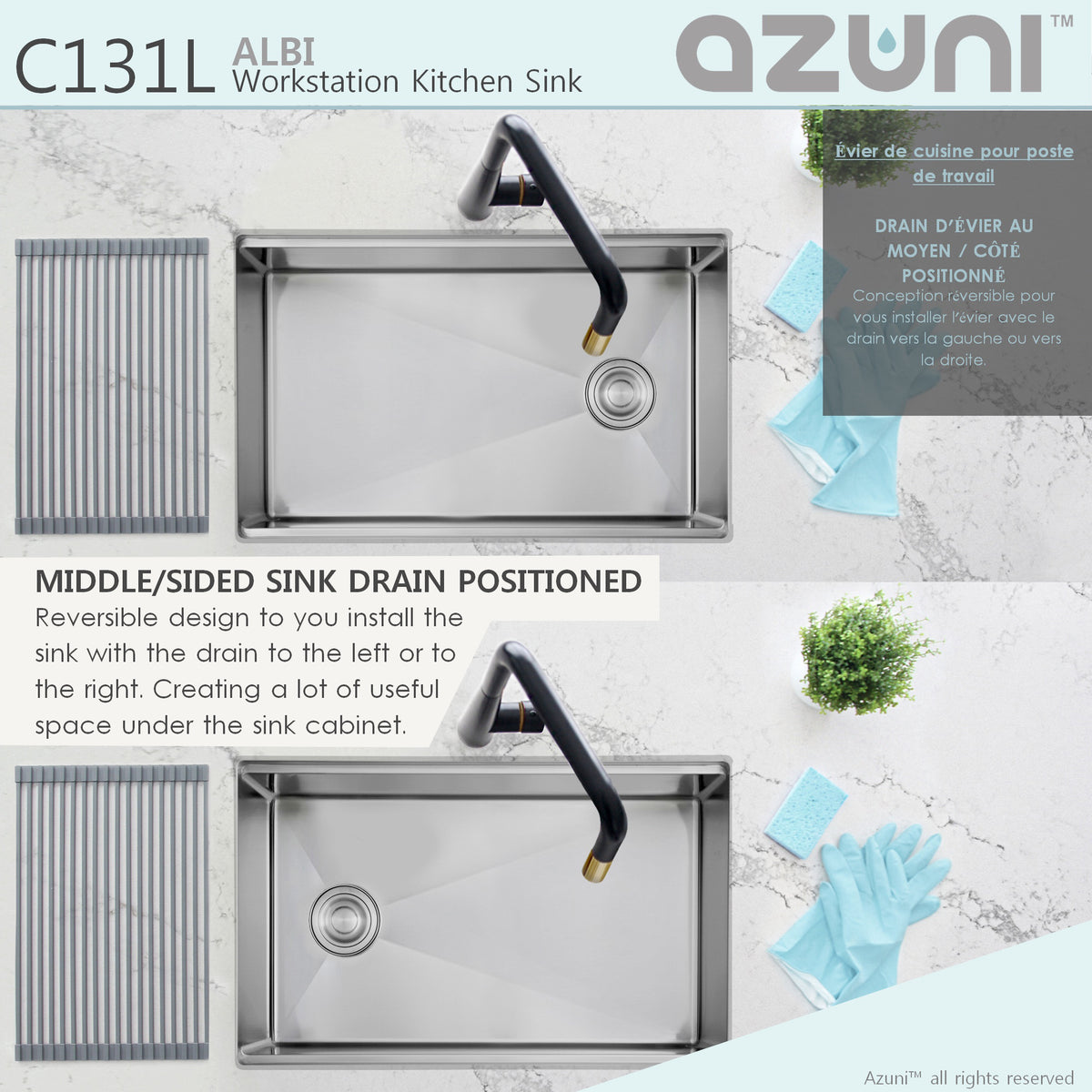 Stylish Azuni 30"L x 19"W Undermount Single Bowl Kitchen Sink Workstation with Accessories Included C131L