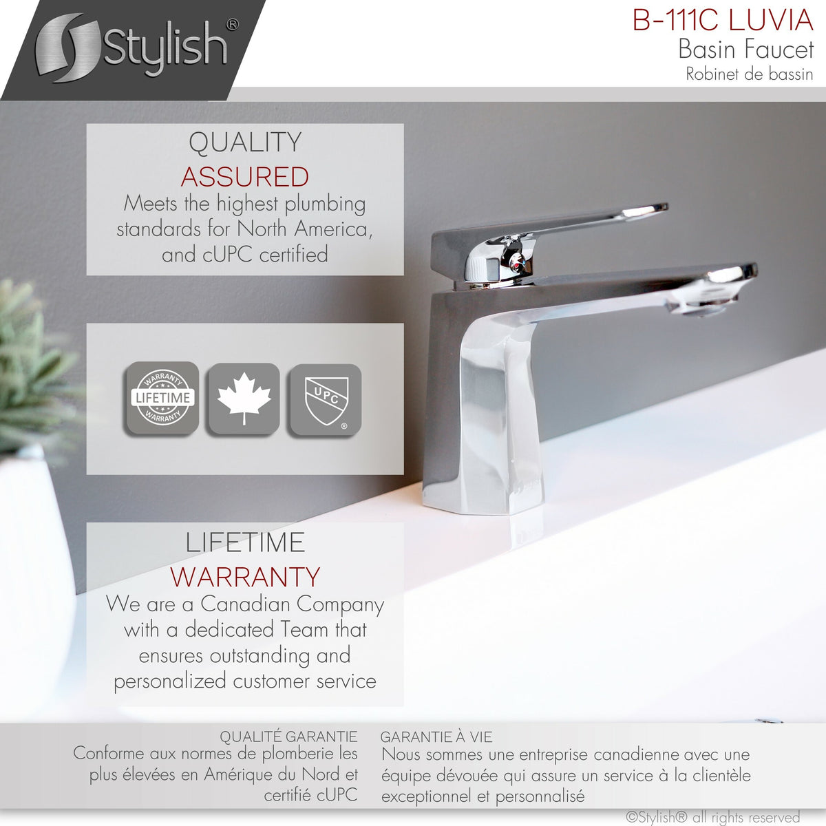 Stylish Luvia Single Handle Bathroom Faucet Polished Chrome B-111C