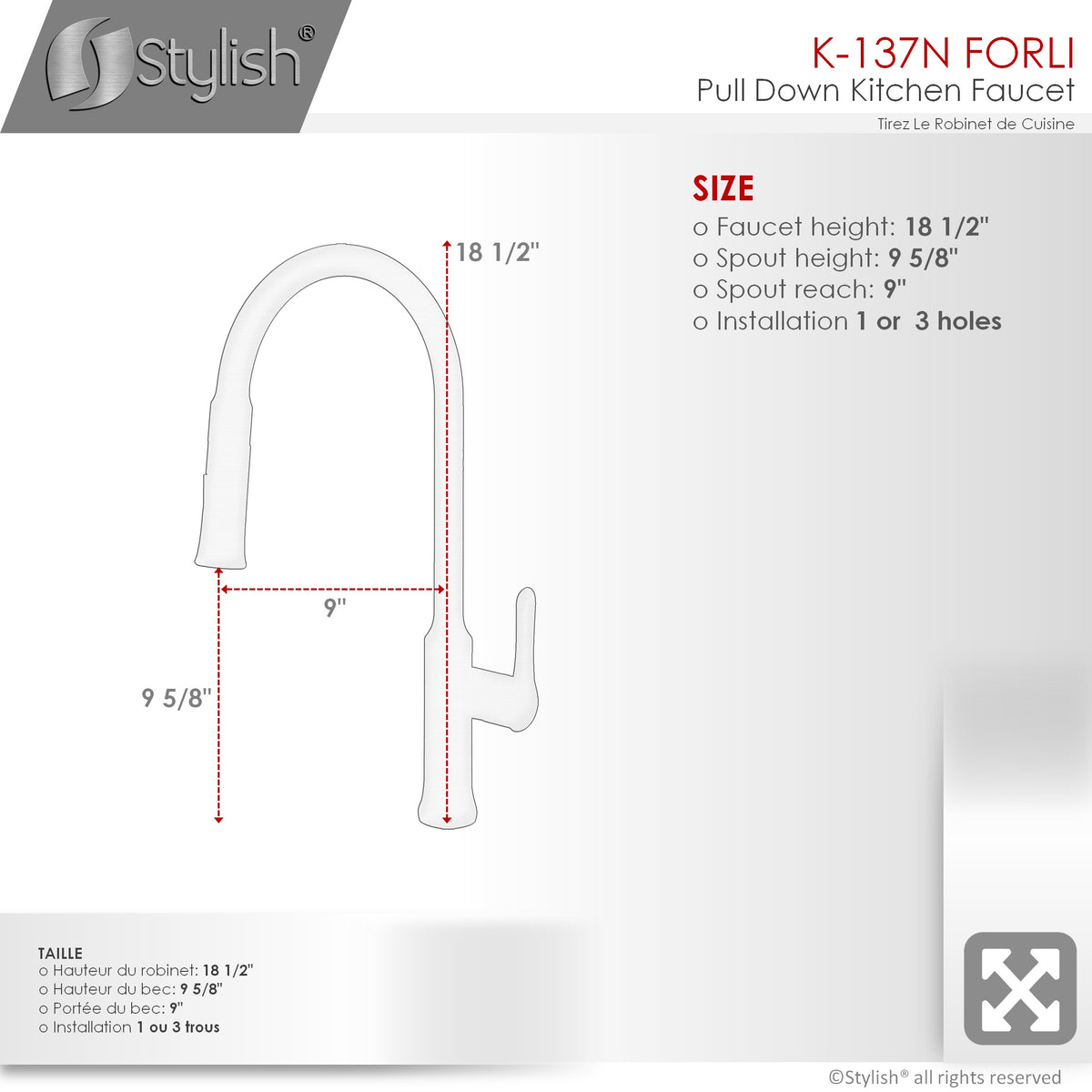 Stylish Single Handle Pull Down Kitchen Faucet Matte Black K-137N