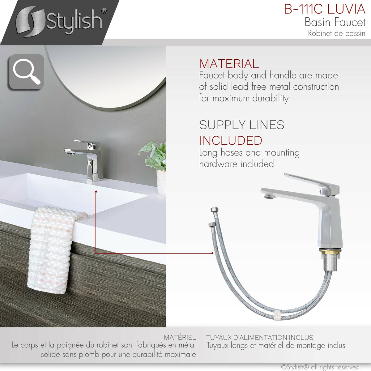 Stylish Luvia Single Handle Bathroom Faucet Polished Chrome B-111C