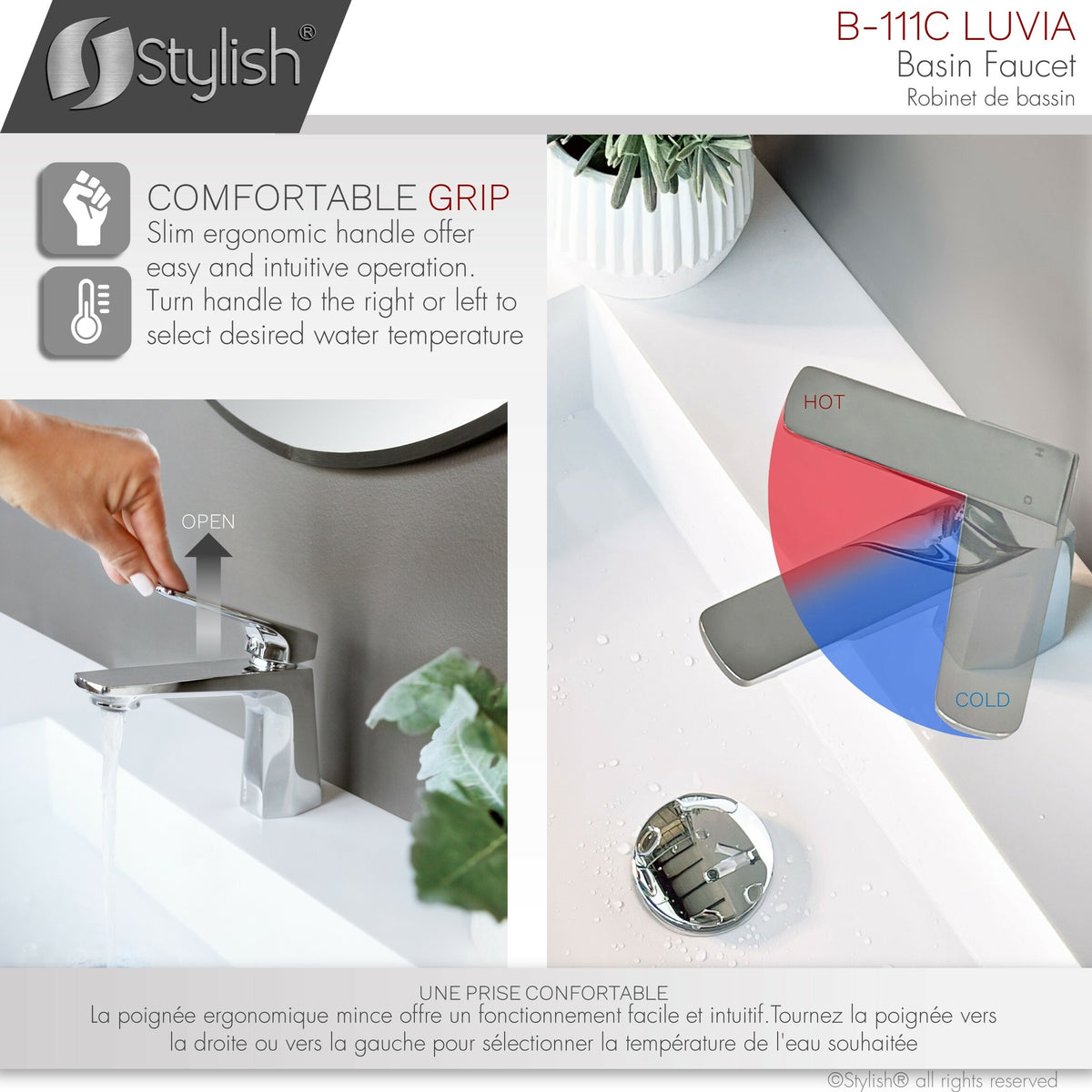 Stylish Luvia Single Handle Bathroom Faucet Polished Chrome B-111C