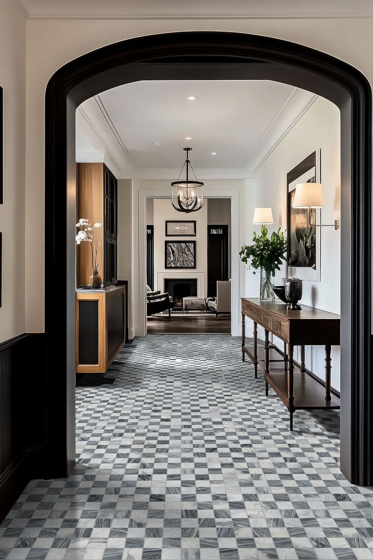 MSI Firenze Blend 3 x 3 Polished Marble mosaic (SMOT-FIRBLE-3X3P10MM) – MSI room scene (entryway)