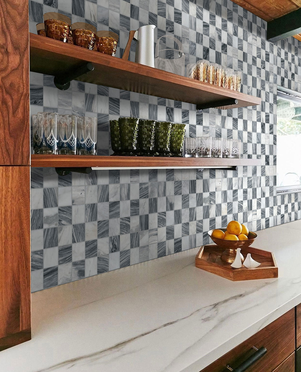 MSI Firenze Blend 3 x 3 Polished Marble mosaic (SMOT-FIRBLE-3X3P10MM) – MSI room scene (kitchen)