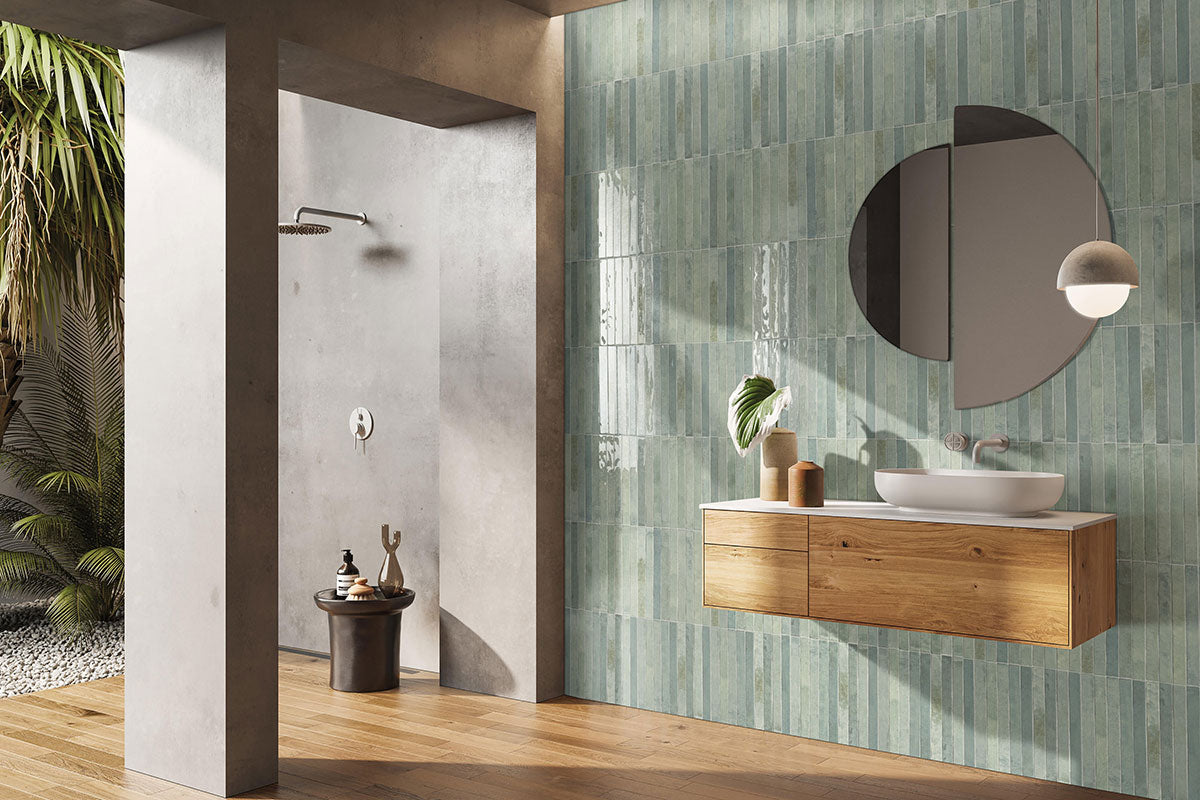 MSI Flamenco Celtic Aqua 2 x 18 Glossy Porcelain tile (NFLACELAQU2X18G) – MSI room scene (bathroom)