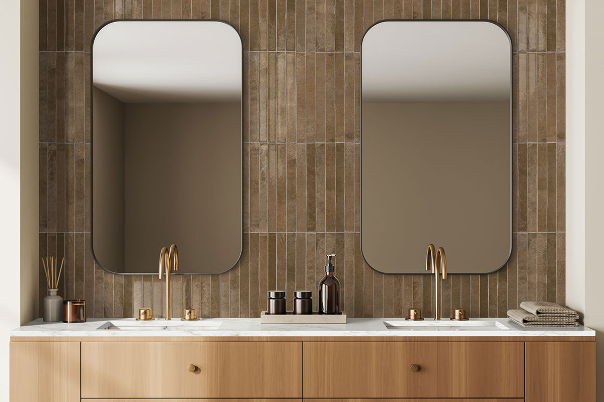 MSI Flamenco Derby Bronze 2 x 18 Glossy Porcelain tile (NFLADERBRO2X18G) – MSI room scene (bathroom)