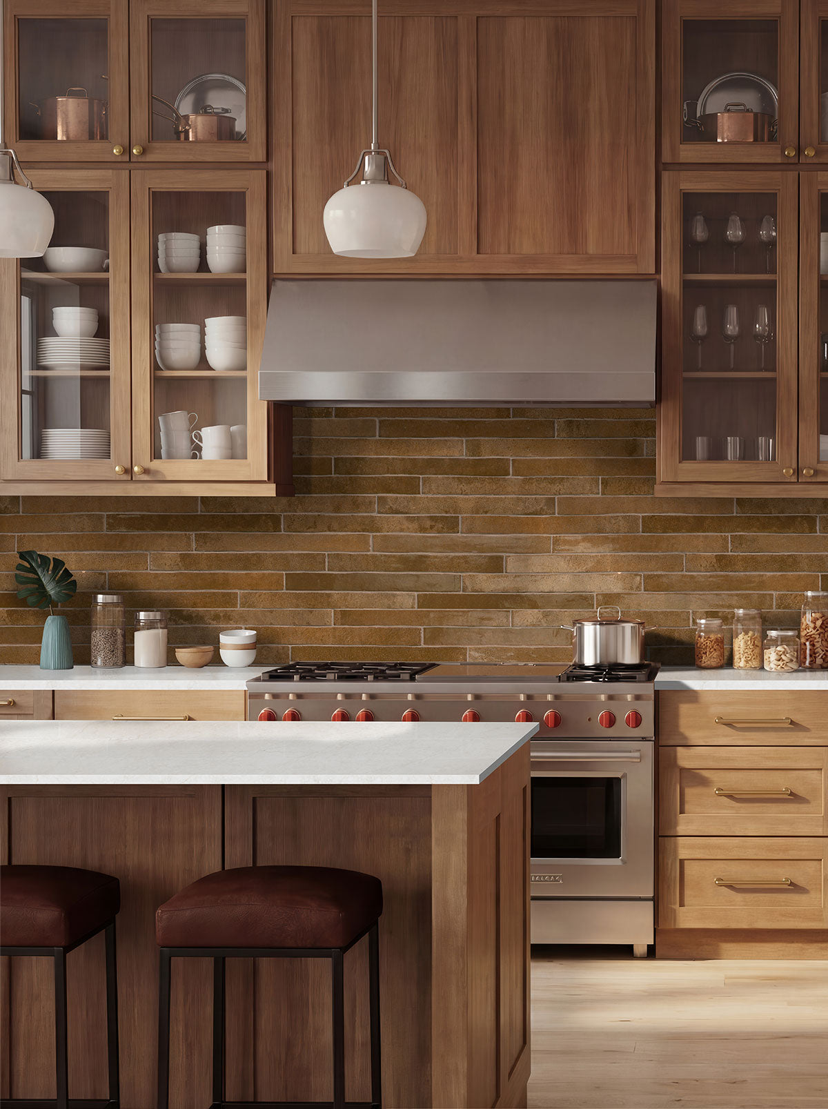 MSI Flamenco Derby Bronze 2 x 18 Glossy Porcelain tile (NFLADERBRO2X18G) – MSI room scene (kitchen)
