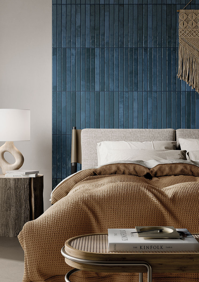 MSI Hale Navy 2 x 18 Glossy Porcelain tile (NFLAHALNAV2X18G) – MSI room scene (bedroom)