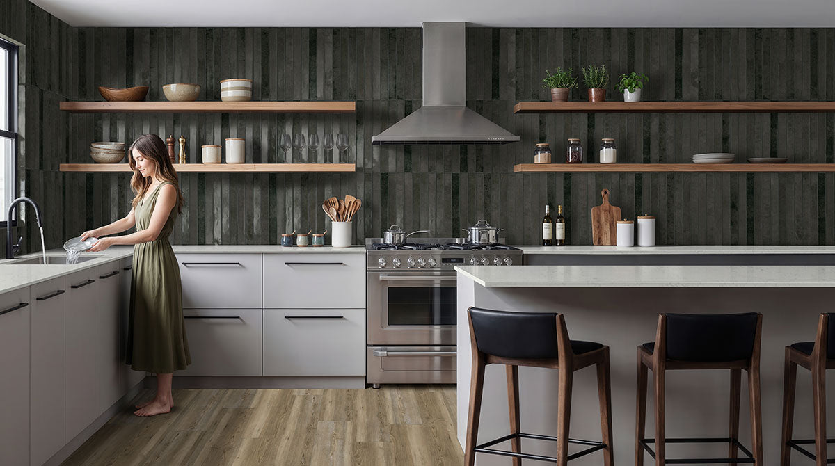 MSI Flamenco Palace Charcoal 2 x 18 Glossy Porcelain tile (NFLAPALCHA2X18G) – MSI room scene (kitchen)