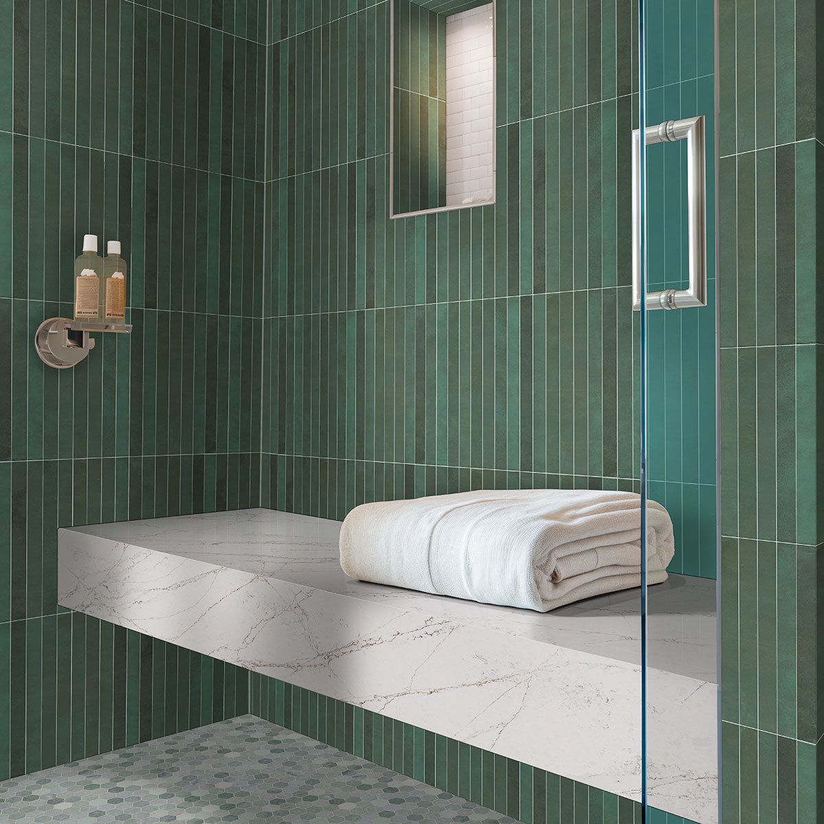 MSI Racing Green 2 x 18 Glossy Porcelain tile (NFLARACGRE2X18G) – MSI room scene (bathroom)