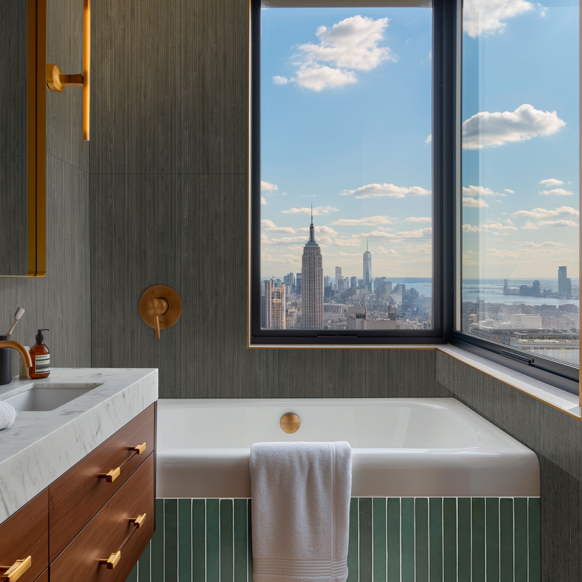 MSI Racing Green 2 x 18 Glossy Porcelain tile (NFLARACGRE2X18G) – MSI room scene (bathroom)