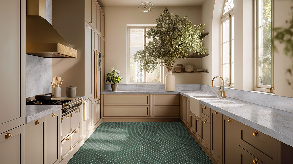 MSI Racing Green 2 x 18 Glossy Porcelain tile (NFLARACGRE2X18G) – MSI room scene (kitchen)