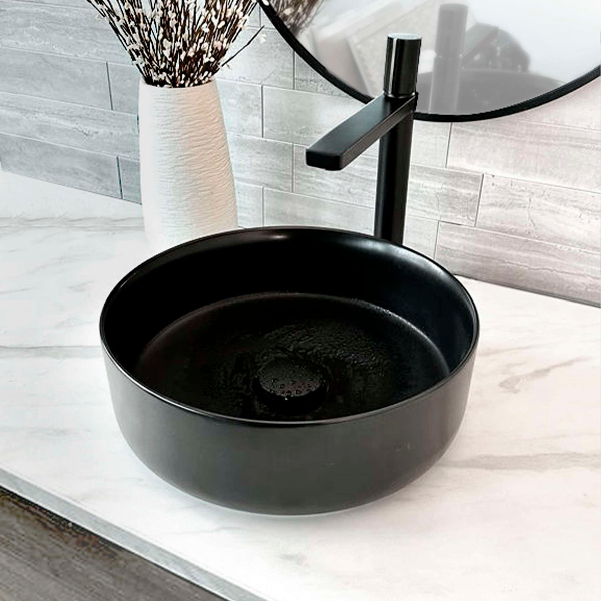 Stylish Pop-Up Bathroom Sink Drains Set Without Overflow Matte Black D-702N2