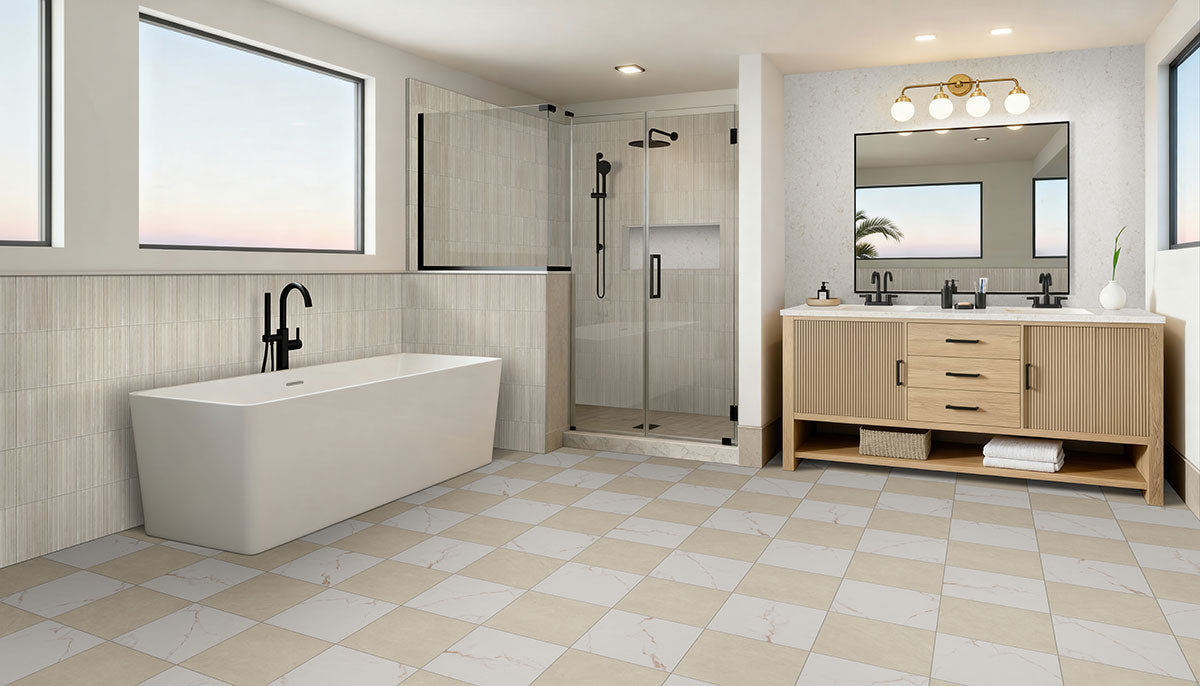 MSI Gems Latte 5 x 10 Glossy Porcelain tile (NWGGEMLAT5X10G) – MSI room scene (bathroom)