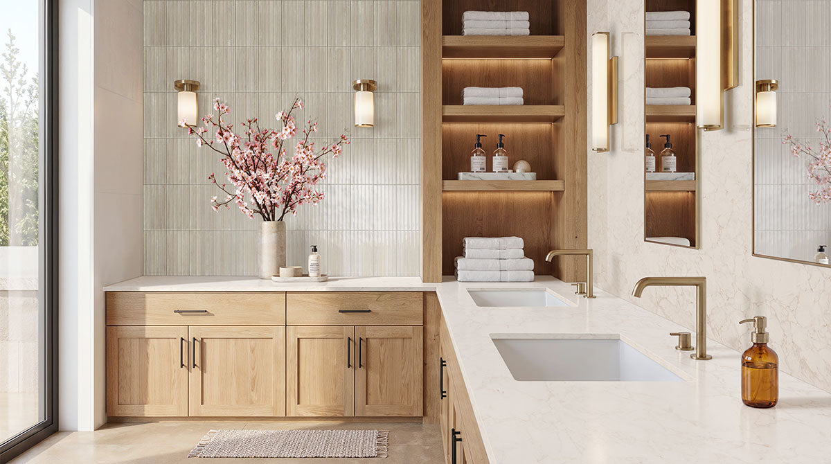 MSI Gems Latte 5 x 10 Glossy Porcelain tile (NWGGEMLAT5X10G) – MSI room scene (bathroom)