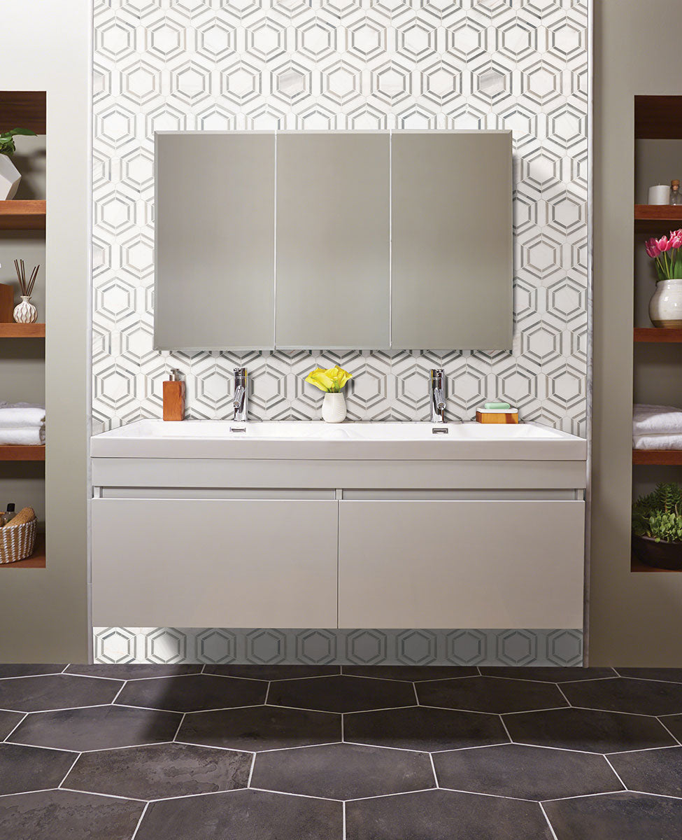 MSI Georama Grigio Polished Marble mosaic (SMOT-GEORAMA-GRIGIOP) – MSI room scene