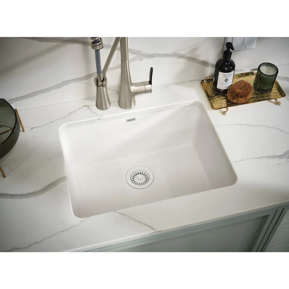 Moen Sinema Single-Handle High-Arc Pre-Rinse Spring Pulldown Kitchen Faucet S5235 in Polished Nickel (S5235NL) - view 6