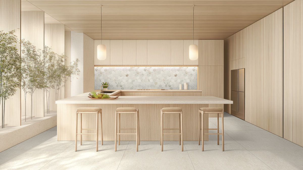 MSI Girona Marfil 24 x 48 Lappato Porcelain tile (NGIRMAR2448L-3D) – MSI room scene (kitchen)