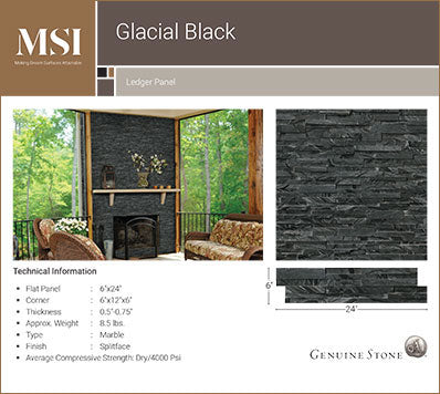 MSI Glacial Black stacked stone 6 x 24 (LPNLMGLABLK624)