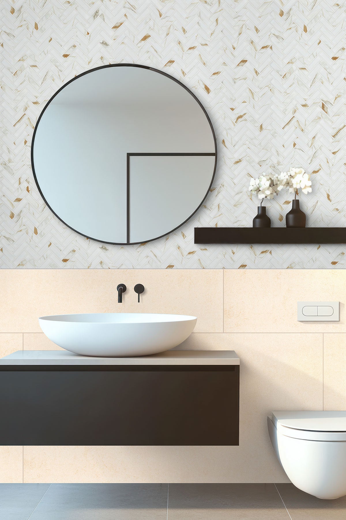 MSI Dimensions Glacier 2 x 2 Matte Porcelain mosaic (NDIMGLA2X2) – MSI room scene (bathroom)