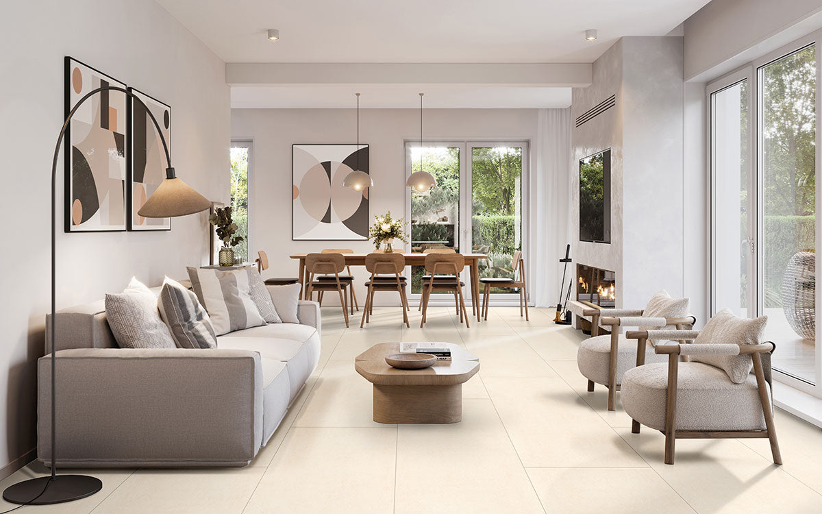 MSI Dimensions Glacier 12 x 24 Matte Porcelain tile (NDIMGLA1224) – MSI room scene (living room)