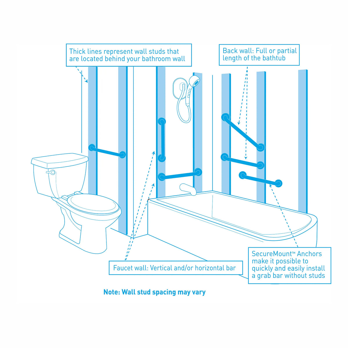 Moen Home Care 42" Concealed Screw Grab Bar R8942 in Peened (R8942P) - view 6