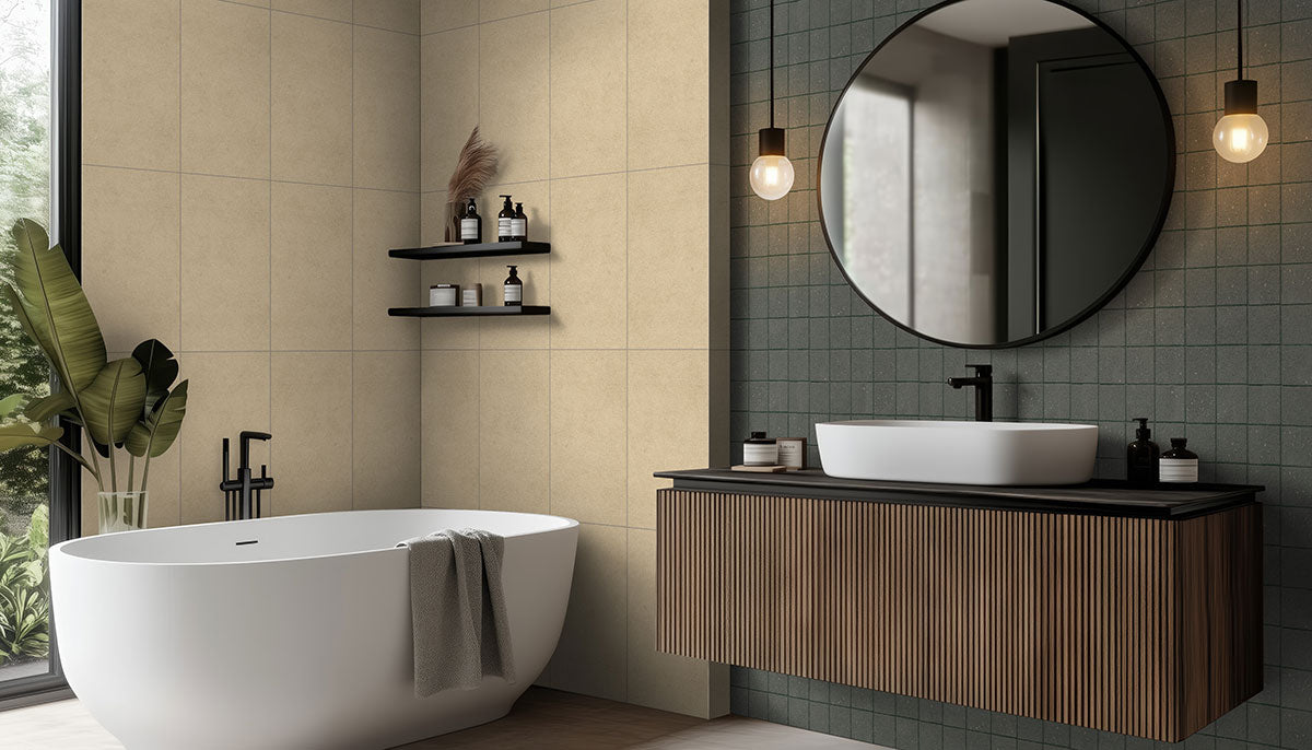 MSI Architecta Graphite 2.4 x 24 Matte Porcelain trim (NARCGRA2.4X24BN) – MSI room scene (bathroom)
