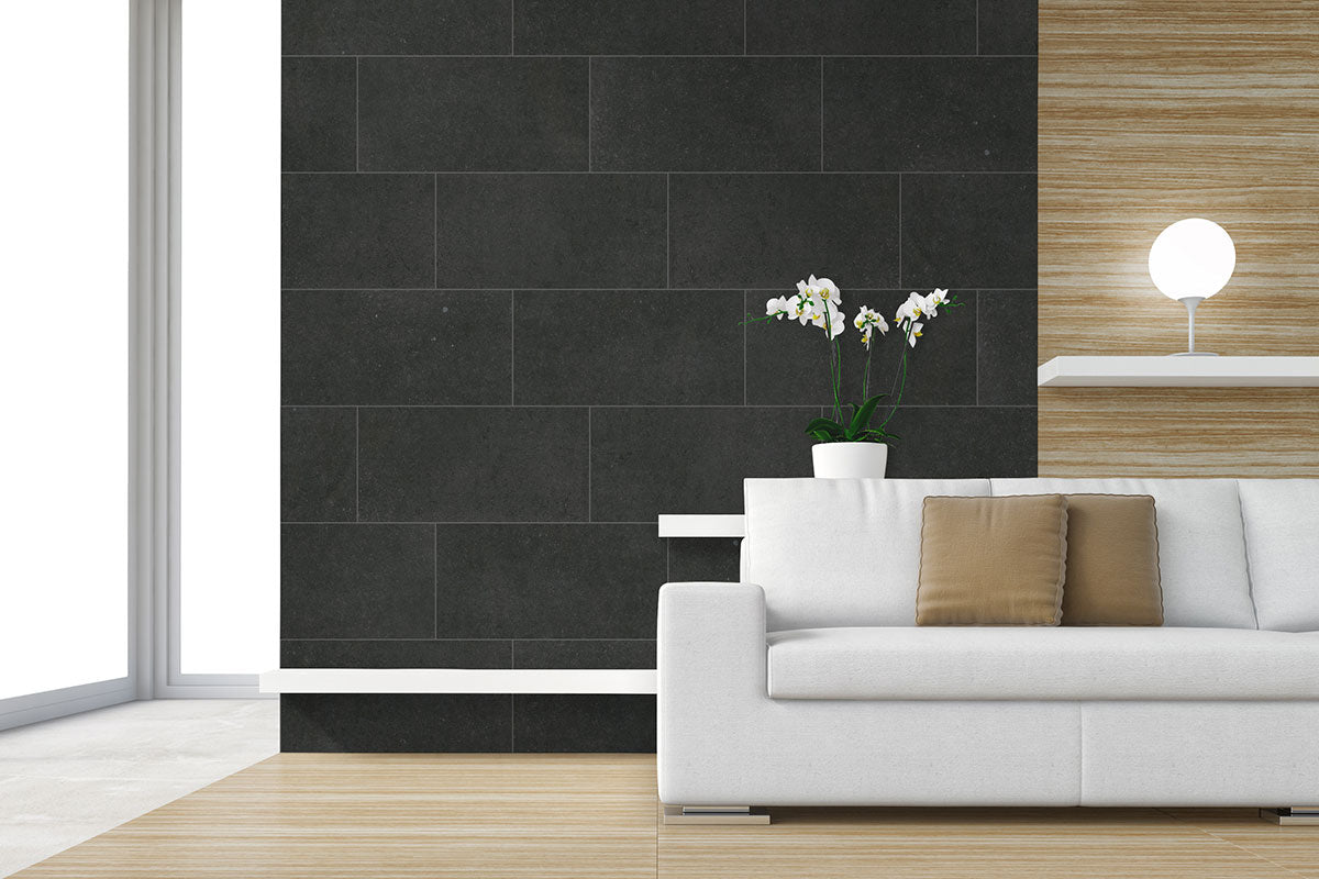 MSI Dimensions Graphite 24 x 48 Matte Porcelain tile (NDIMGRA2448) – MSI room scene (living room)