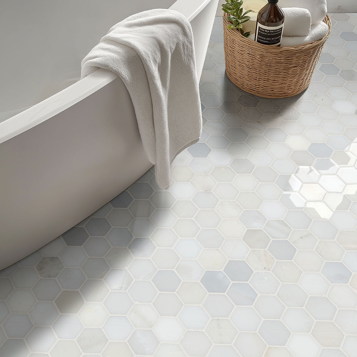 MSI Greecian White 2" Hexagon Polished Marble mosaic (SMOT-GRE-2HEXP) – MSI room scene