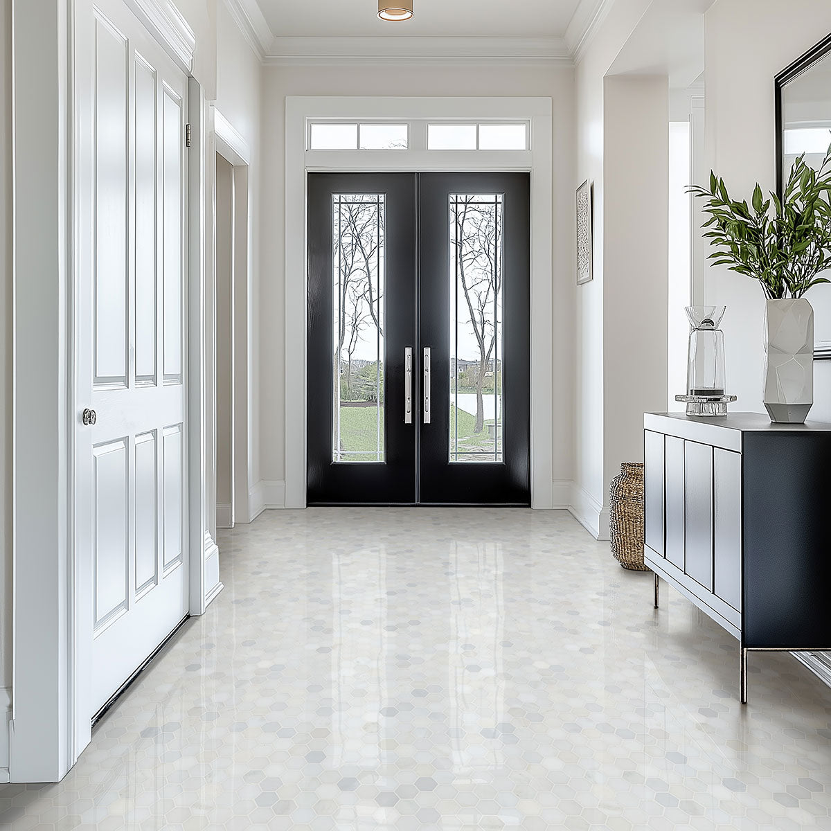 MSI Greecian White 2" Hexagon Polished Marble mosaic (SMOT-GRE-2HEXP) – MSI room scene