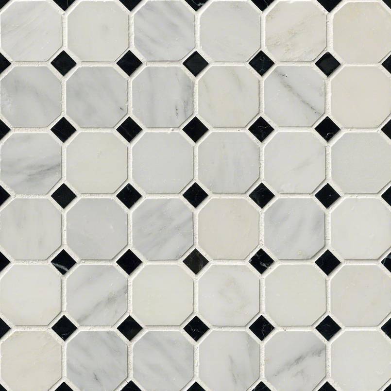 MSI Greecian White 2" Octagon with Black 5/8 x 5/8 Polished Marble mosaic (THDW1-SH-GWO) – MSI product image