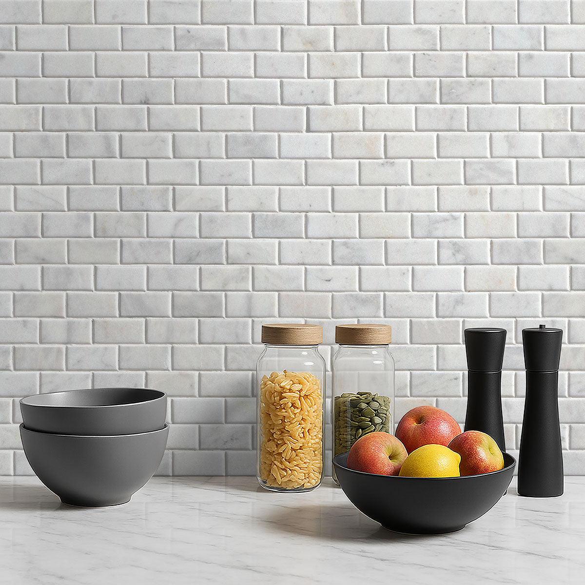 MSI Greecian White Beveled 2 x 4 Polished Marble mosaic (SMOT-GRE-2X4PB) – MSI room scene (kitchen)