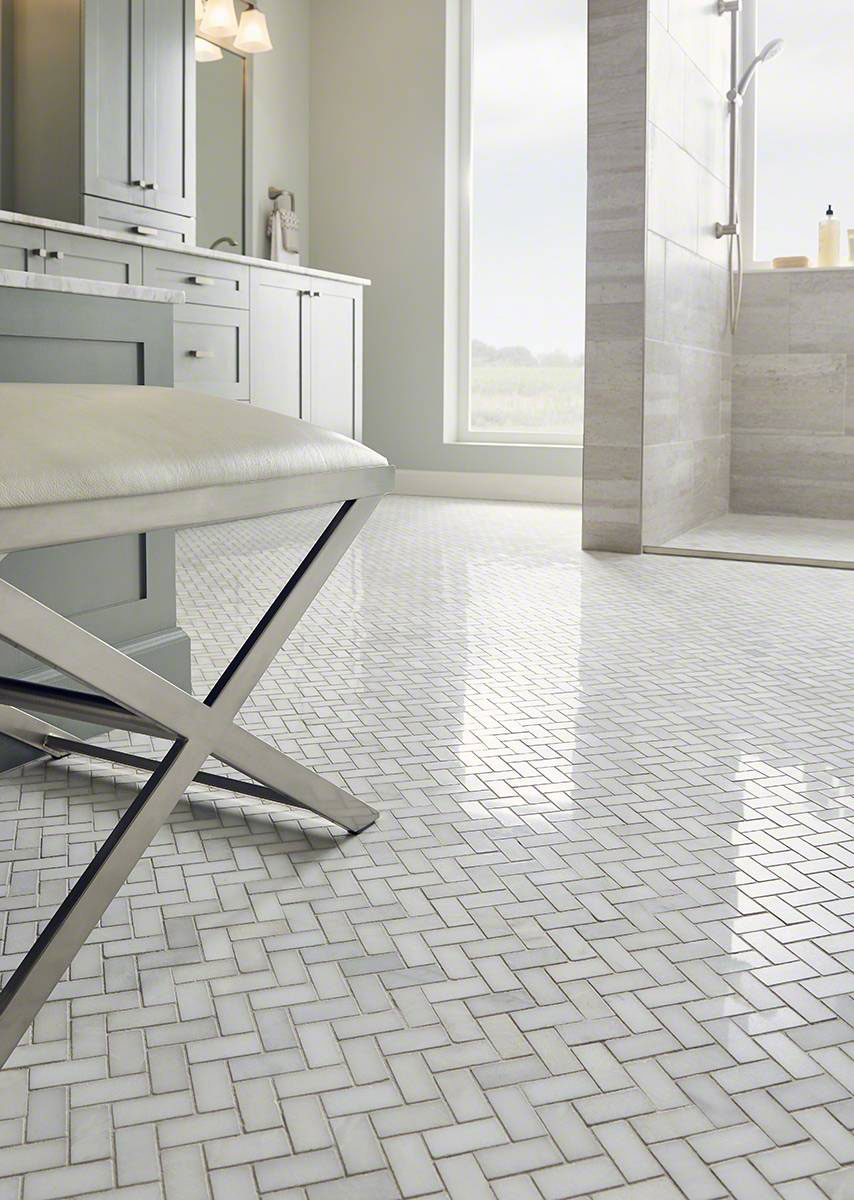 MSI Greecian White Herringbone Pattern Polished Marble mosaic (SMOT-GRE-HBP) – MSI room scene