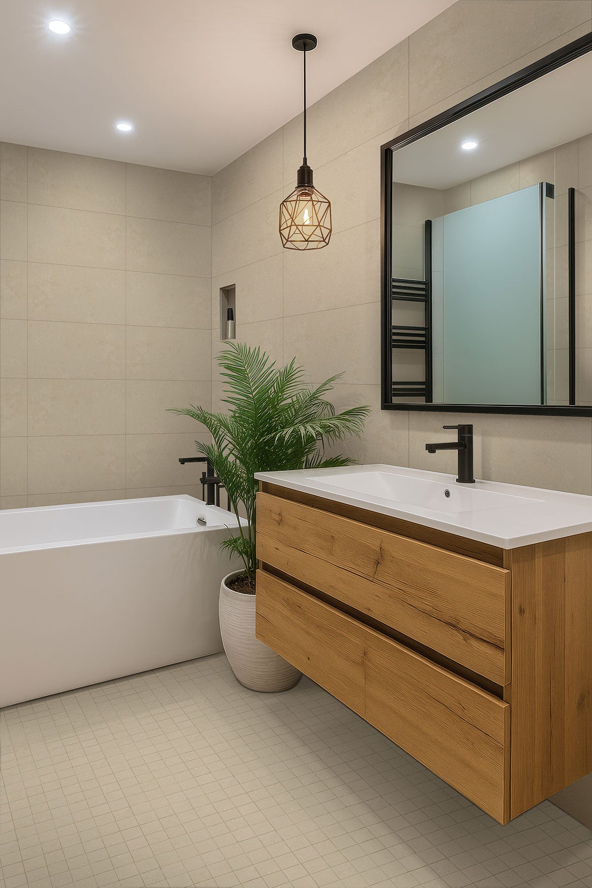 MSI Architecta Greige 48 x 48 Matte Porcelain tile (NARCGRE4848) – MSI room scene (bathroom)