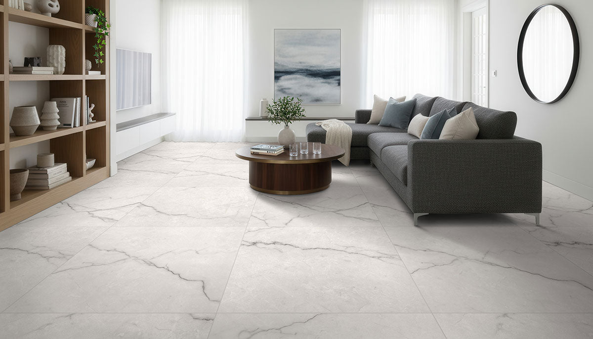 MSI Brighton Grey 24 x 48 Matte Porcelain tile (NBRIGRE2448) – MSI room scene (living room)
