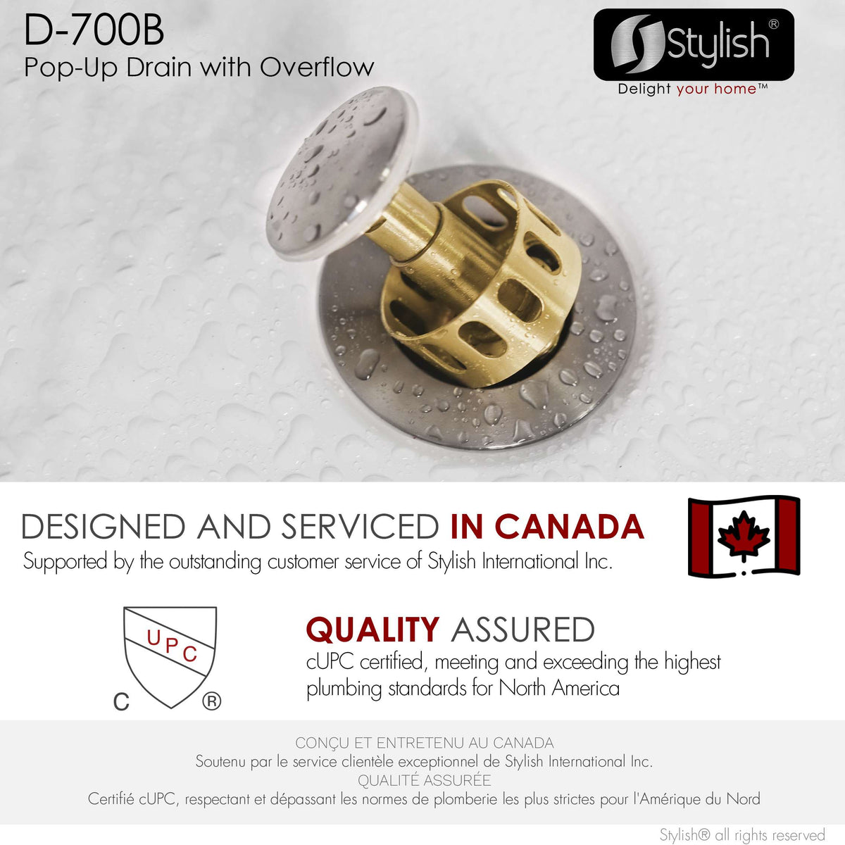Stylish Pop-Up Bathroom Sink Drains Set with Overflow Brushed Nickel D-700B2
