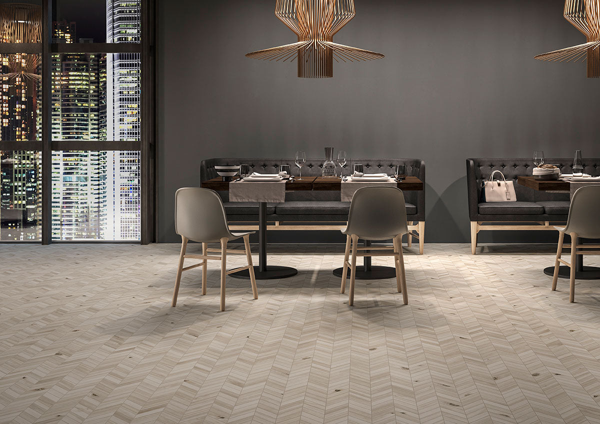 MSI Havenwood Dove Chevron 12 x 15 Matte Porcelain mosaic (NHAVDOVCHE12X15) – MSI room scene