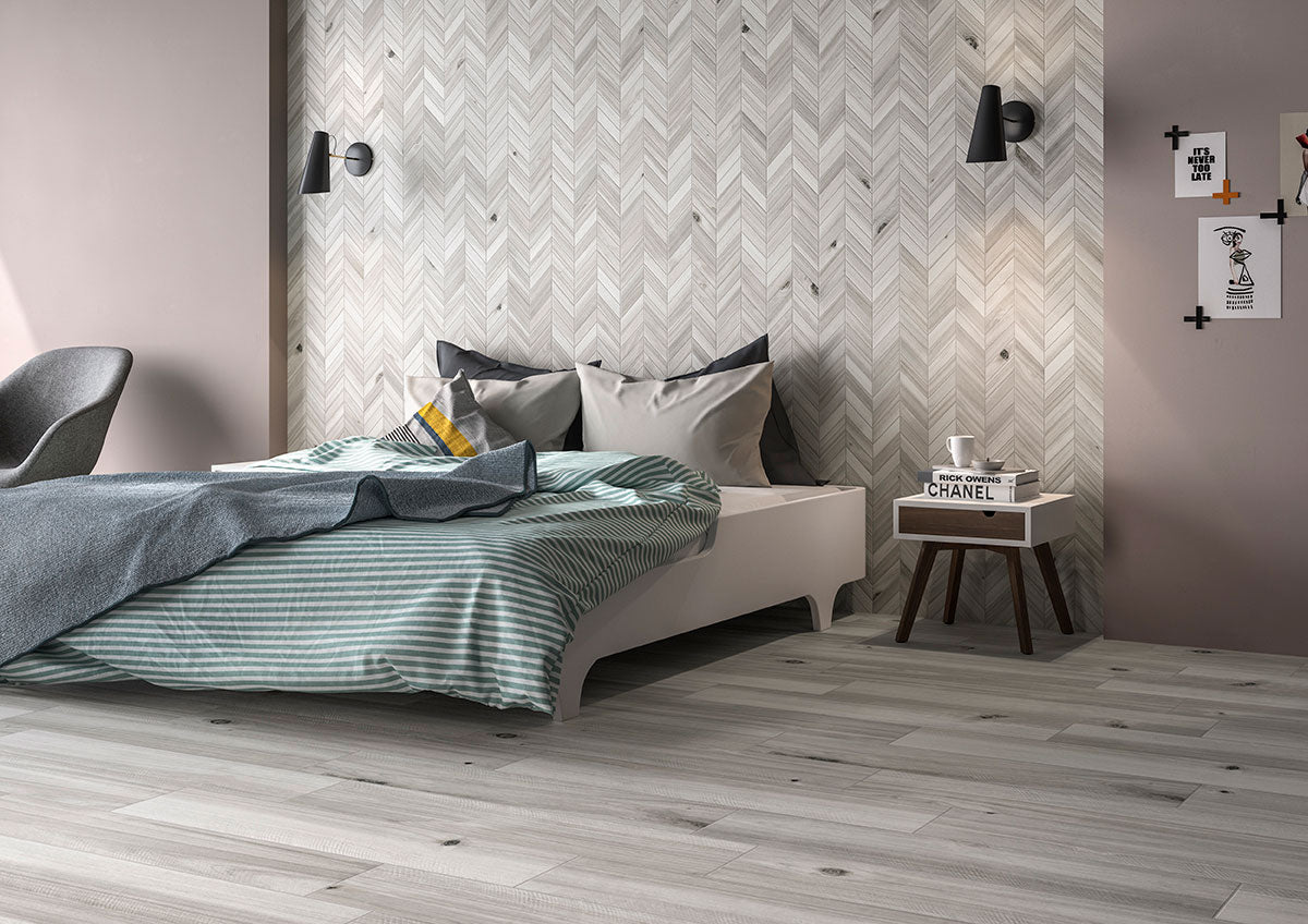 MSI Havenwood Platinum Chevron 12 x 15 Matte Porcelain mosaic (NHAVPLACHE12X15) – MSI room scene