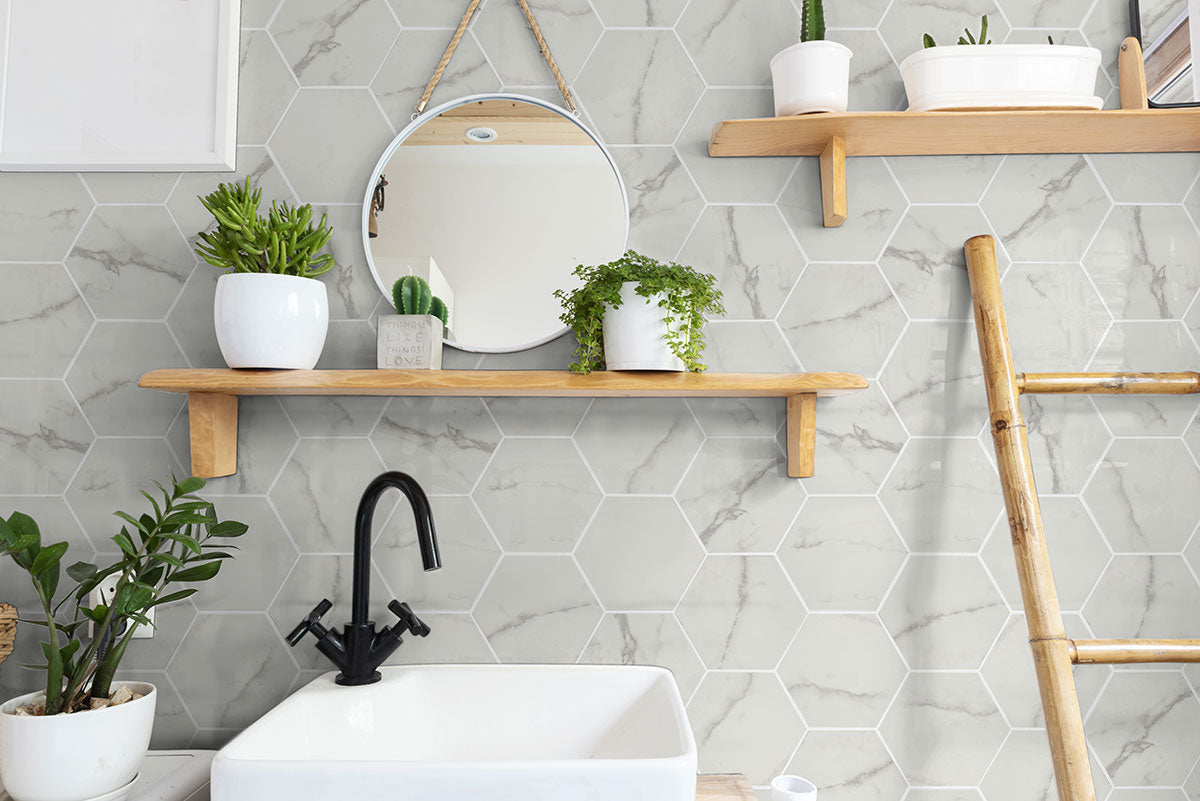 MSI Hexley Marbelolo 9 x 10.5 Matte Porcelain tile (NHEXMAR9X10.5HEX) – MSI room scene