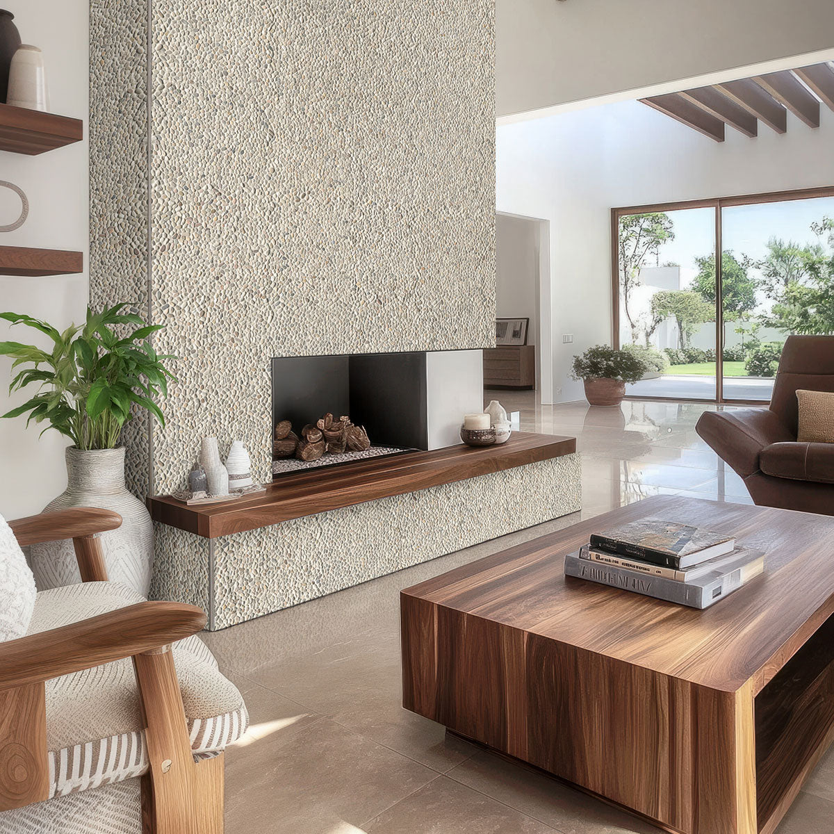 MSI Ivory White Mini Pebble Tumbled Marble mosaic (SMOT-PEB-IVOWHIT) – MSI room scene (living room)