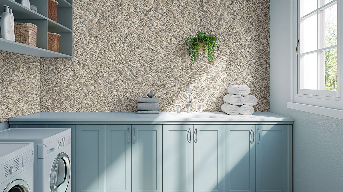 MSI Ivory White Mini Pebble Tumbled Marble mosaic (SMOT-PEB-IVOWHIT) – MSI room scene
