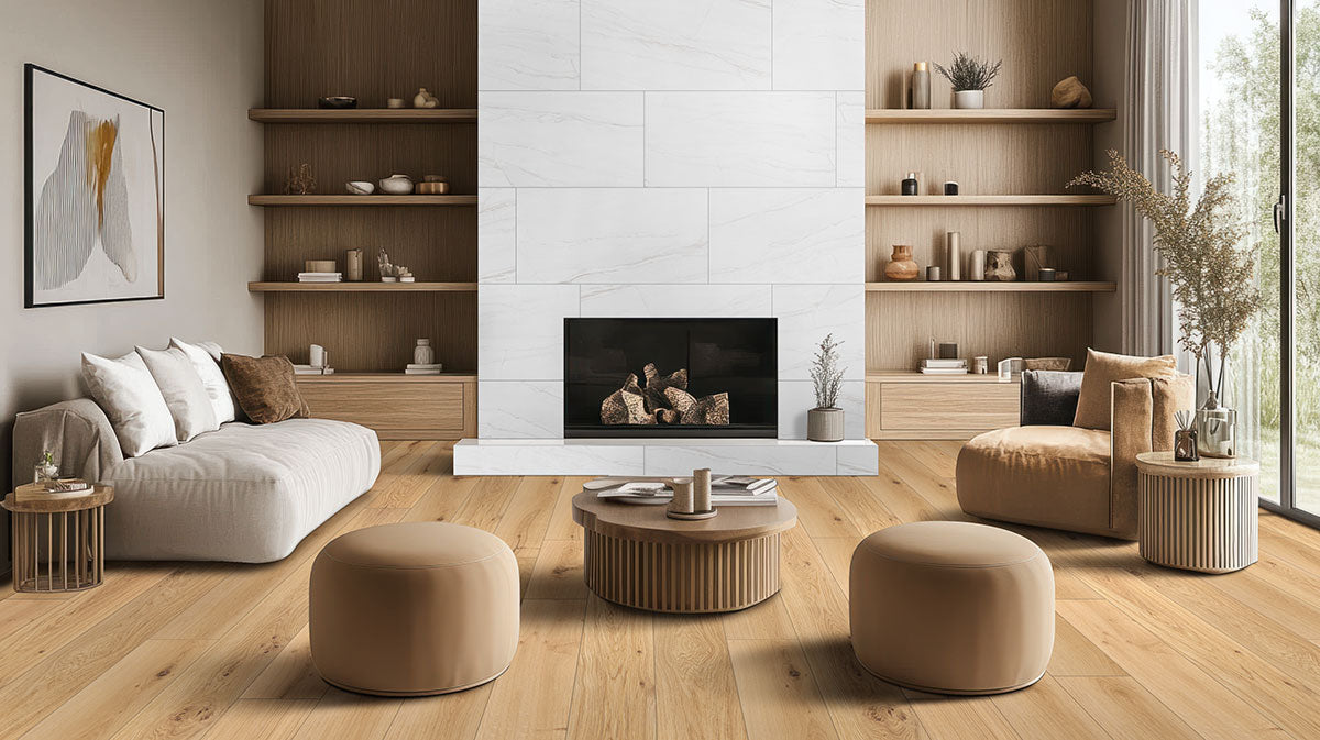 MSI Kaya Zermatta Blanca 3 x 3 Matte Porcelain mosaic (NKAYZERBLA3X3) – MSI room scene (living room)