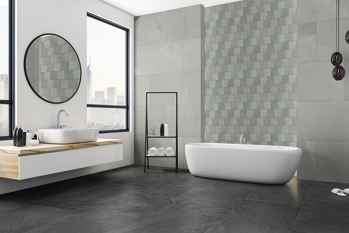 MSI Midnight Montage 24 x 48 Matte Porcelain paver (LPAVNMIDMON2448) – MSI room scene (bathroom)